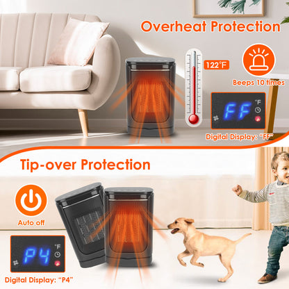 1500W Electric Space Heater Ceramic Heater Fan 90 Degree Oscillating Heating Fan With 3 Modes Remote Control Digital Display Tip-over Overheating Protection For Home Office