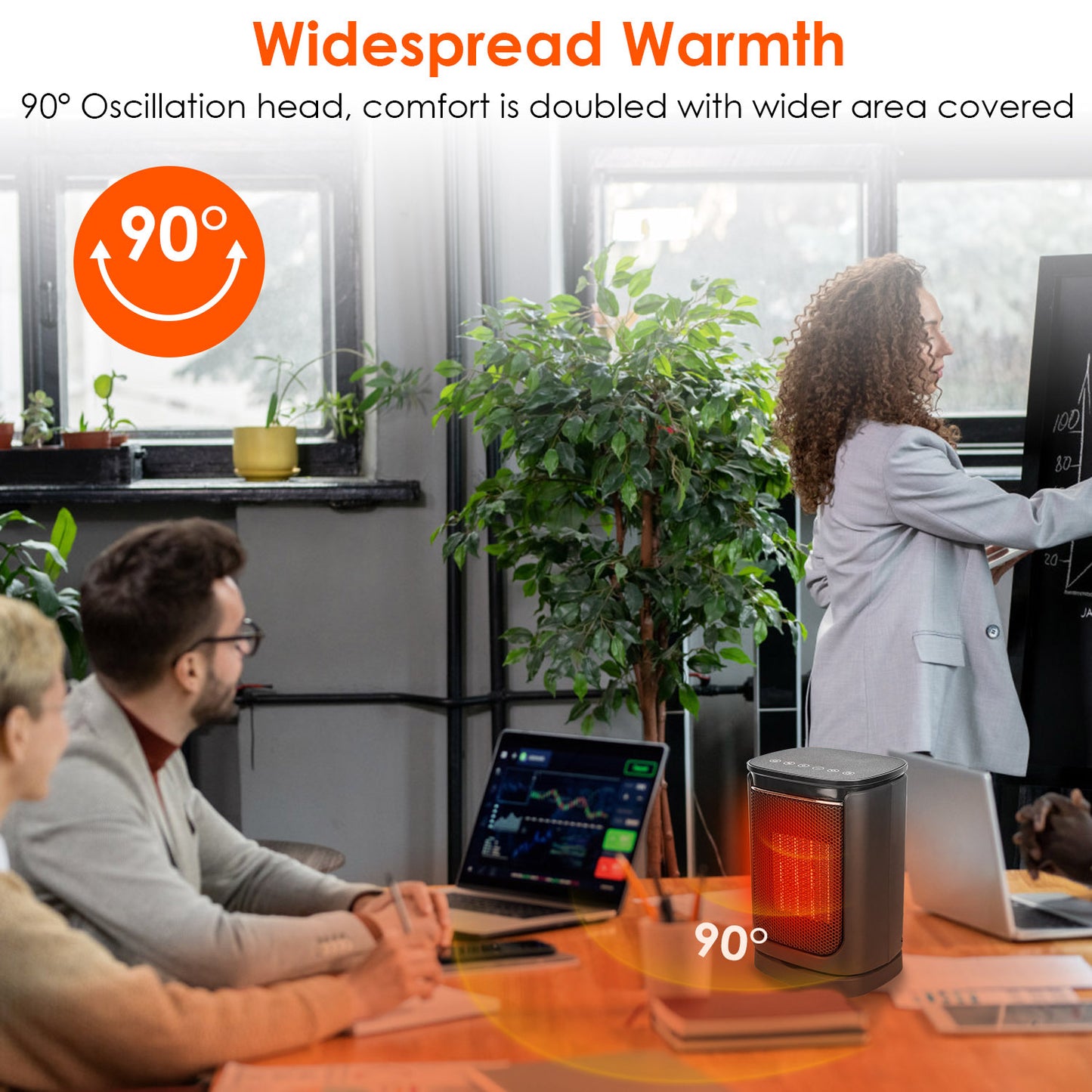 1500W Electric Space Heater Ceramic Heater Fan 90 Degree Oscillating Heating Fan With 3 Modes Remote Control Digital Display Tip-over Overheating Protection For Home Office
