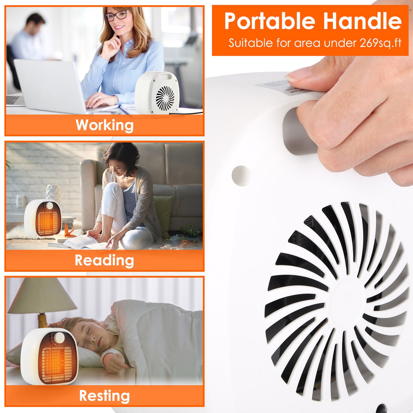1Pc Portable Electric Heater Cooler 3 Gear PTC Ceramic Space Heater Overheating Tip Over Protection 3S Heating Space For 269 Sqft Home Office Use